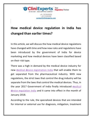 How medical device regulation in India has changed than earlier times?