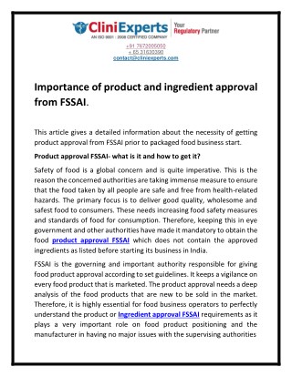 Importance of product and ingredient approval from FSSAI.