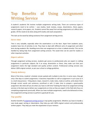 Top Benefits of Using Assignment Writing Service