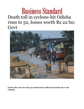 Death toll in cyclone-hit Odisha rises to 52, losses worth Rs 22 bn: Govt