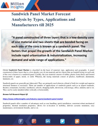 Sandwich Panel Market Forecast Analysis by Types, Applications and Manufacturers till 2025