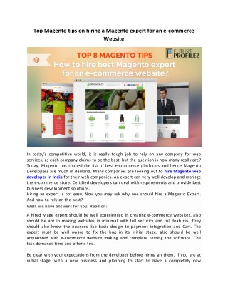 Top Magento tips on hiring a Magento expert for an e-commerce website