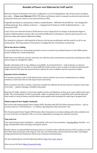 Benefits of Power over Ethernet for VoIP and UC