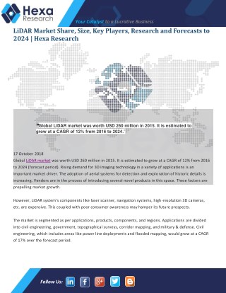 LiDAR Market Segmentation, Application, Technology & Market Analysis Research Report 2024