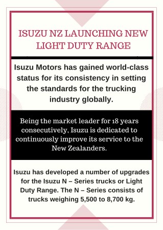 Isuzu NZ Launching New Light Duty Range