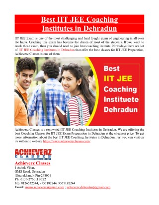 Best IIT JEE Coaching Institutes in Dehradun