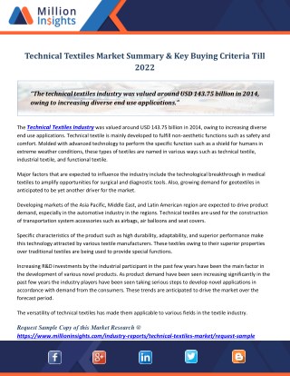 Technical Textiles Market Summary & Key Buying Criteria Till 2022