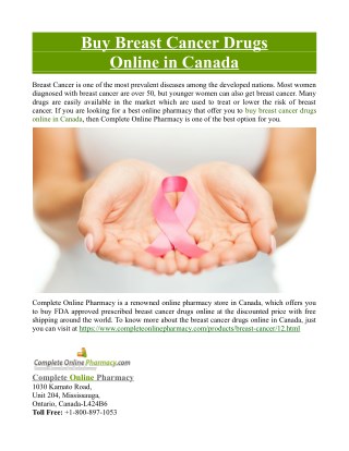 Buy Breast Cancer Drugs Online in Canada