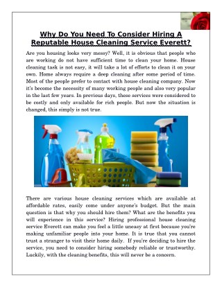 Why Do You Need To Consider Hiring A Reputable House Cleaning Service Everett?