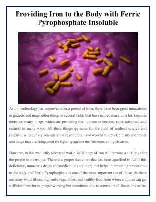 Providing Iron to the Body with Ferric Pyrophosphate Insoluble