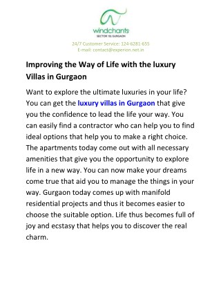 Improving the Way of Life with the luxury Villas in Gurgaon