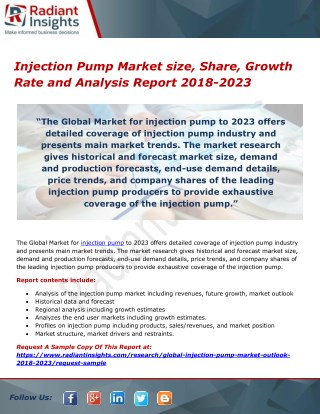 Injection Pump Market size, Share, Growth Rate and Analysis Report 2018-2023