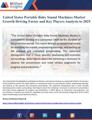 United States Portable Baby Sound Machines Market Growth Driving Factor and Key Players Analysis to 2025