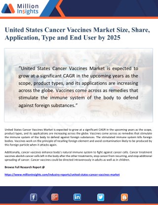 United States Cancer Vaccines Market Size, Share, Application, Type and End User by 2025