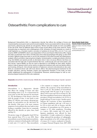 Osteoarthritis: From complications to cure