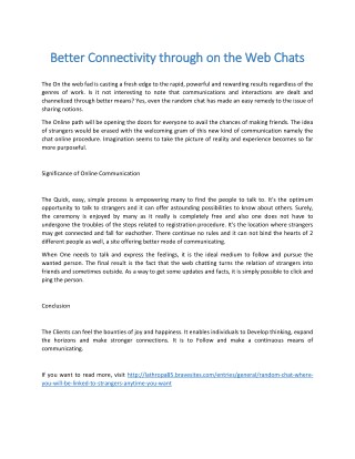 Better Connectivity through on the Web Chats