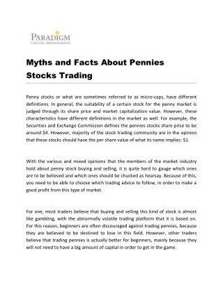 Myths and Facts About Pennies Stocks Trading