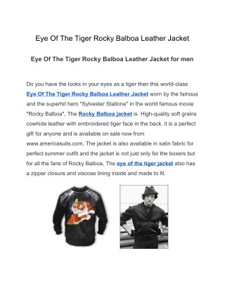 Eye Of The Tiger Rocky Balboa Leather Jacket