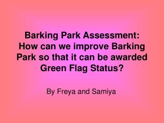 Barking Park Assessment: How can we improve Barking Park so that it can be awarded Green Flag Status?