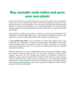 Buy cannabis seeds online and grow your own plants