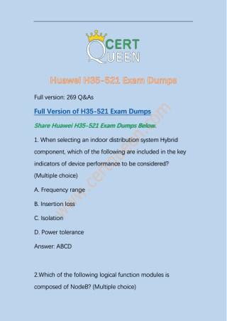 Latest Huawei H35-521 Exam Dumps Questions
