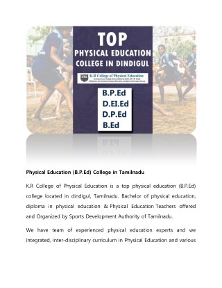 Physical Education (B.P.Ed) College in Tamilnadu