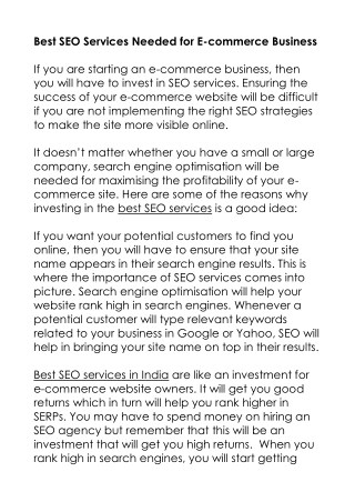 Best SEO Services Needed for E-commerce Business