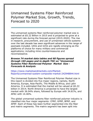 Unmanned Systems Fiber Reinforced Polymer Market Size, Growth, Trends, Forecast to 2020