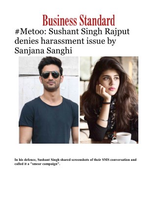 #Metoo: Sushant Singh Rajput denies harassment issue by Sanjana Sanghi