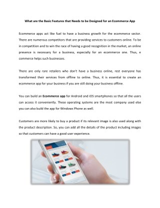 What are the Basic Features that Needs to be Designed for an Ecommerce App