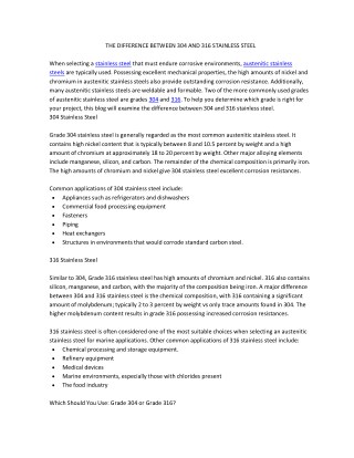 THE DIFFERENCE BETWEEN 304 AND 316 STAINLESS STEEL