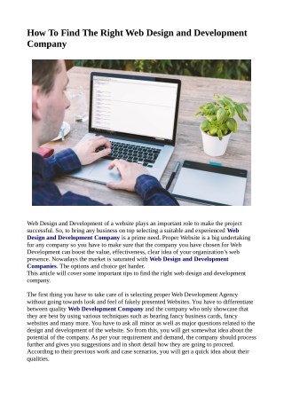 How To Find The Right Web Design and Development Company