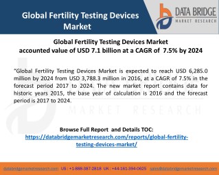 Global Fertility Testing Devices Market accounted value of USD 7.1 billion at a CAGR of  7.5% by 2024