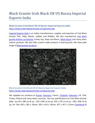 Black Granite Irish Black UK US Russia Imperial Exports India