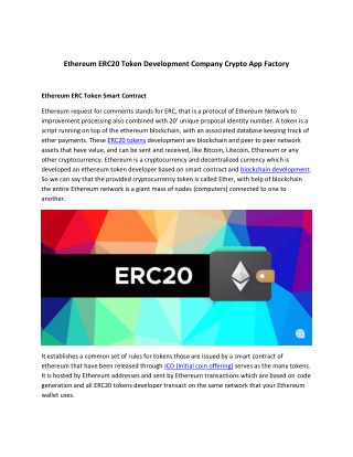 Ethereum ERC20 Token Development Company Crypto App Factory