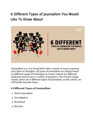 6 Different Types Of Journalism You Would Like To Know About