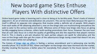 New board game Sites Enthuse Players With distinctive Offers