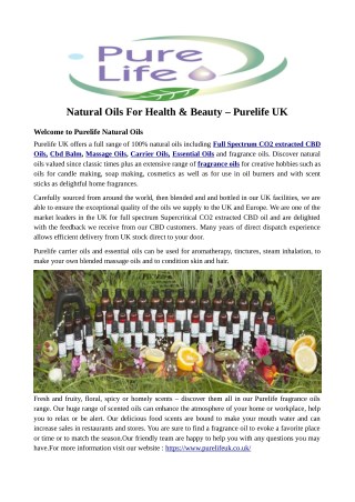 Natural Oils For Health & Beauty – Purelife UK