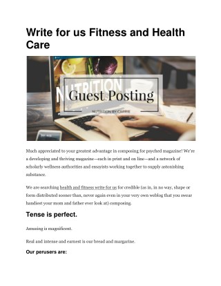 Write for us Fitness and Health Care