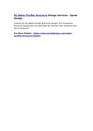 Ro Water Purifier Brochure Design Services - Sprak Design