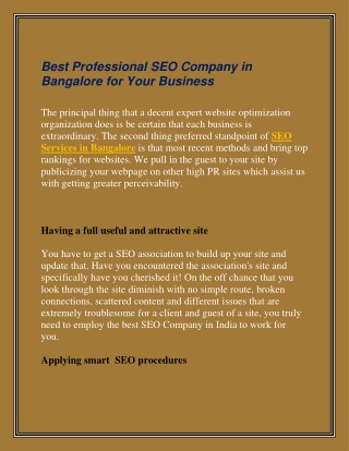 Best Professional SEO Company in Bangalore for Your Business