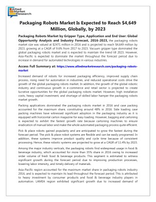 Packaging Robots Market Is Expected to Reach $4,649 Million, by 2023