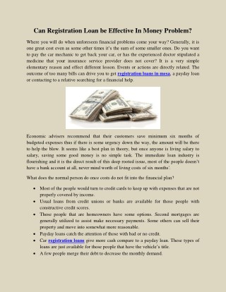 Can Registration Loan be Effective In Money Problem