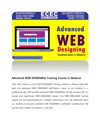 Advanced WEB DESIGNING Training Course in Madurai