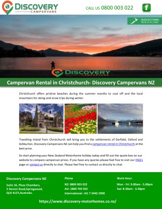 Campervan Rental in Christchurch- Discovery Campervans NZ