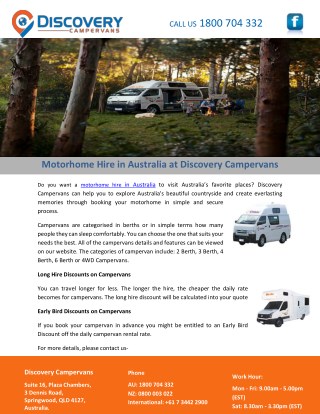 Motorhome Hire in Australia at Discovery Campervans