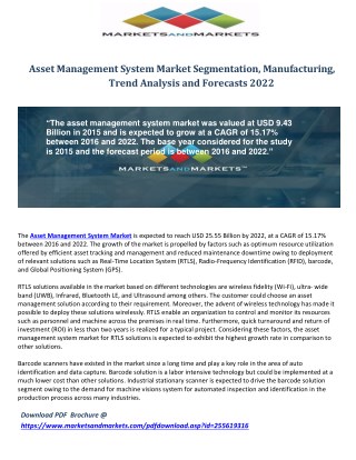 Asset Management System Market Growth, Segmentation, Manufacturing, Trend Analysis and Forecasts 2022