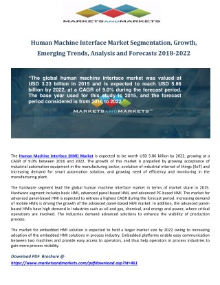 Human Machine Interface Market Segmentation, Overview, Emerging Trends, Analysis and Forecasts 2018-2022