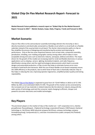 Chip On Flex Market Analytical Overview, Growth Factors, Demand and Trends Forecast Report till 2021