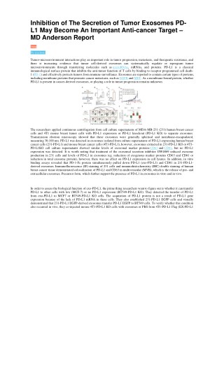 Inhibition of The Secretion of Tumor Exosomes PD-L1 May Become An Important Anti-cancer Target – MD Anderson Report